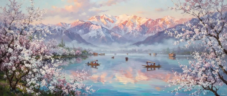 Awakening Over Dal Lake (PRT-15697-125029) - Canvas Art Print - 60in X 25in