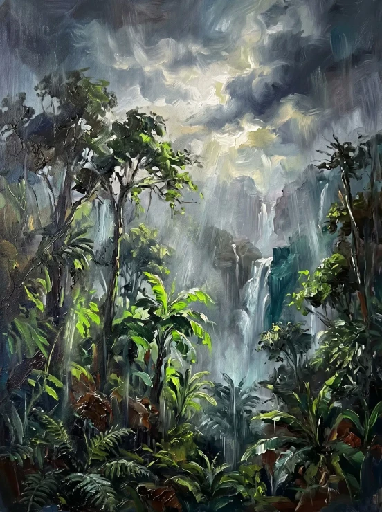 Monsoon Veil In Rainforest (PRT-15697-124895) - Canvas Art Print - 45in X 60in