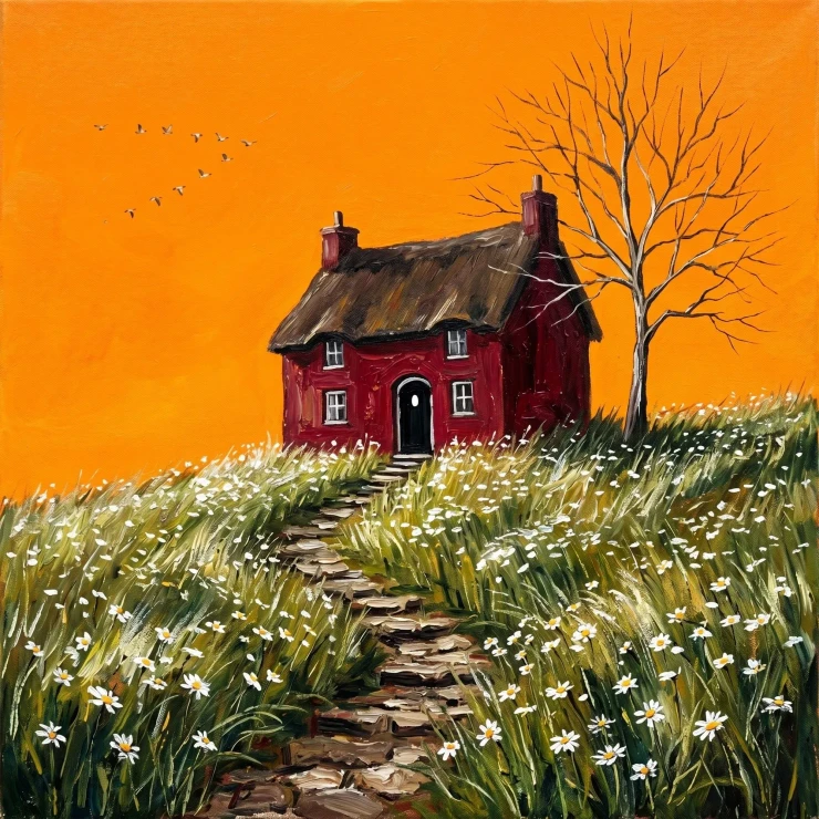 Crimson Hillside Refuge (PRT-15697-124889) - Canvas Art Print - 60in X 60in