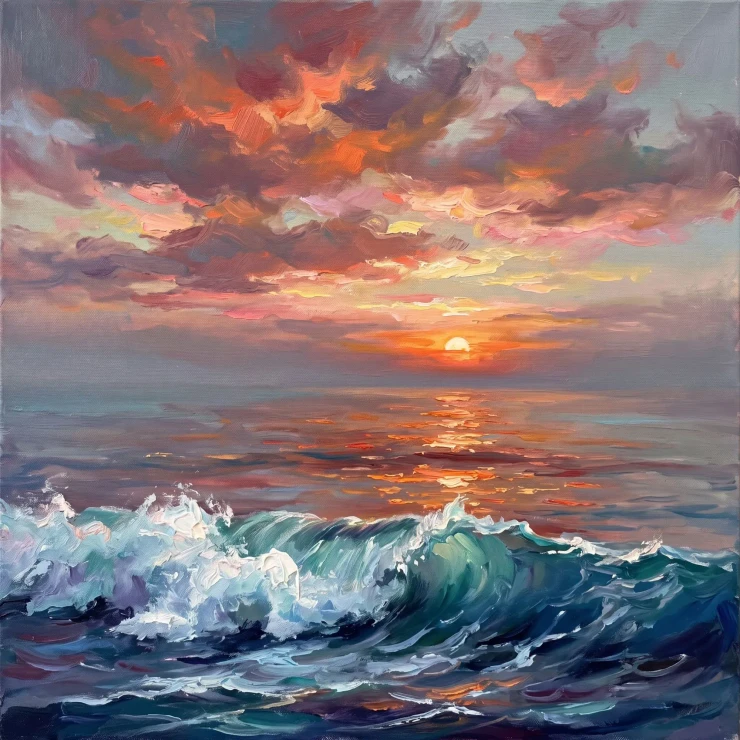 Crimson Horizon Cresting Wave (PRT-15697-125202) - Canvas Art Print - 60in X 60in