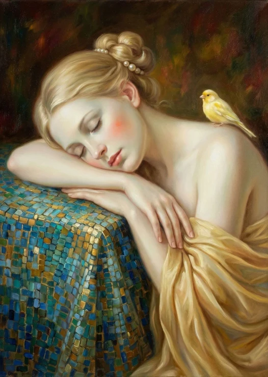 Slumber With The Canary (PRT-16861-124795) - Canvas Art Print - 43in X 60in
