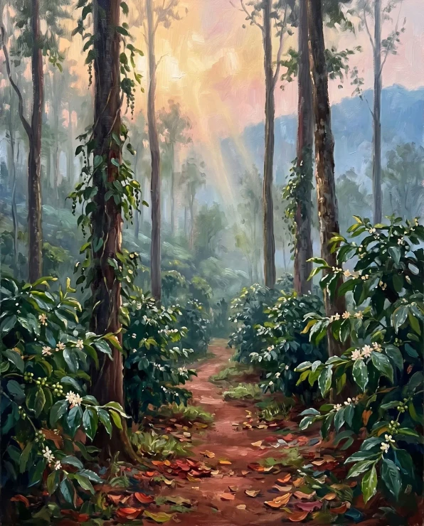 Sunlit Whispers Of Coorg (PRT-15697-125456) - Canvas Art Print - 48in X 60in