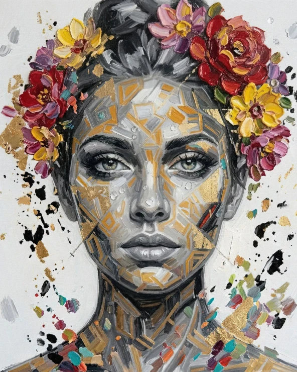 Gilded Flora In Charcoal (PRT-16861-125156) - Canvas Art Print - 48in X 60in