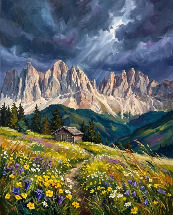 Storm Over Alpine Blooms (PRT-15697-124955) - Canvas Art Print - 48in X 60in