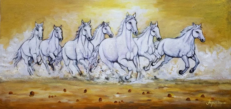 SEVEN HORSES (ART-82-125517) - Handpainted Art Painting - 48in X 24in