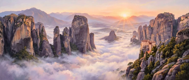 Monasteries Of Cloud And Stone (PRT-15697-125508) - Canvas Art Print - 60in X 25in