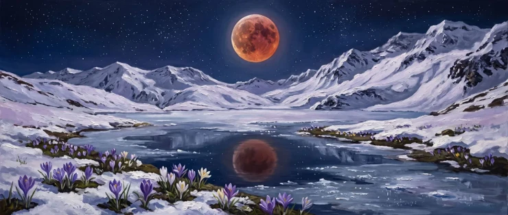 Eclipse Over Alpine Waters (PRT-15697-125507) - Canvas Art Print - 60in X 25in