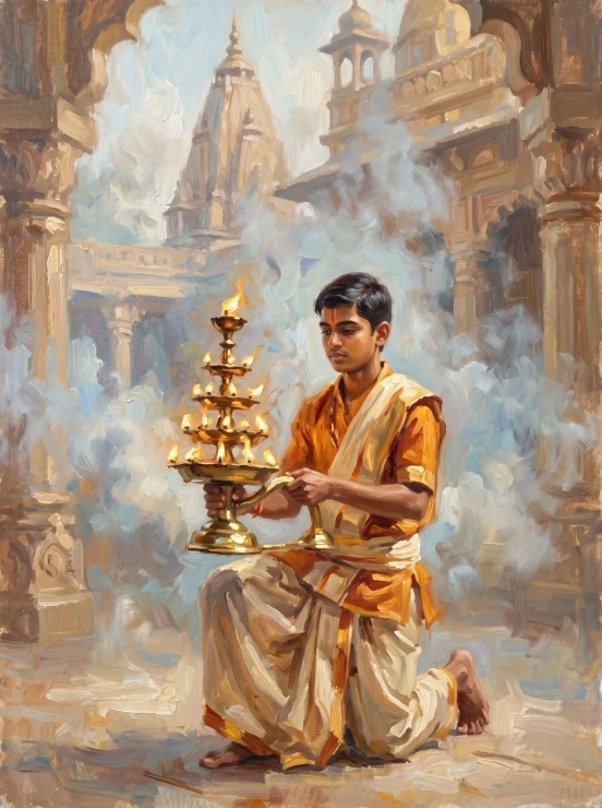 Flame Before The Temple (PRT-15697-125618) - Canvas Art Print - 45in X 60in