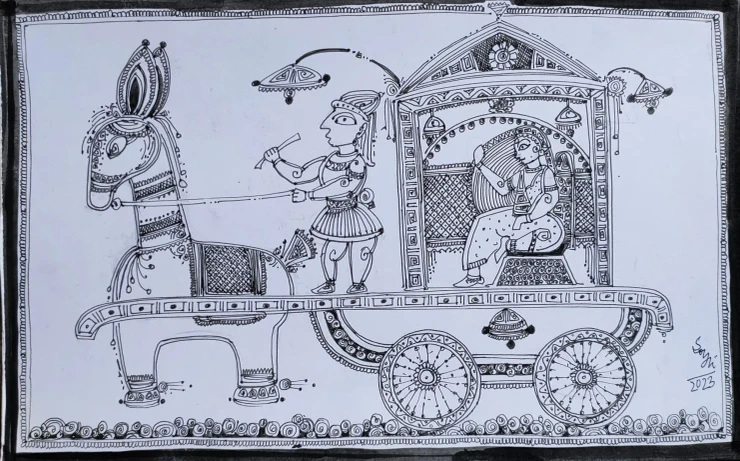 Rath In Mahabharat (ART-7901-125577) - Handpainted Art Painting - 11in X 8in