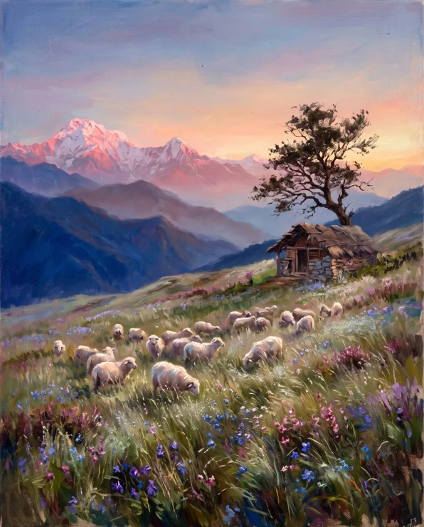 Solitude In The Alpine Meadow (PRT-15697-125434) - Canvas Art Print - 48in X 60in
