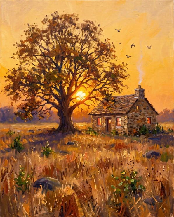 Amber Dusk Over Stone (PRT-15697-125406) - Canvas Art Print - 48in X 60in