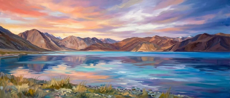 Evening Azure On Pangong Shore (PRT-15697-125479) - Canvas Art Print - 60in X 25in