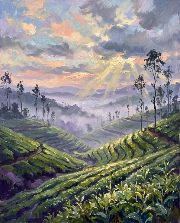 Munnar Dawn In Emerald (PRT-15697-125449) - Canvas Art Print - 48in X 60in