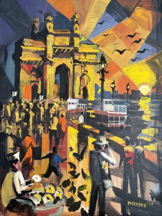 Gateway Of India (ART-18703-125800) - Handpainted Art Painting - 36in X 48in