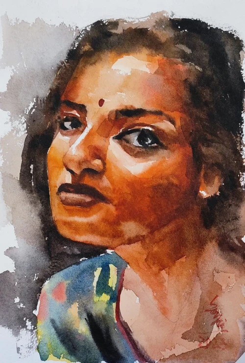 Woman (ART-7901-126323) - Handpainted Art Painting - 8in X 11in