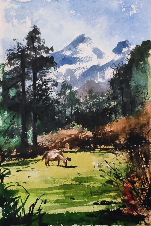 Mountain (ART-7901-126322) - Handpainted Art Painting - 8in X 11in