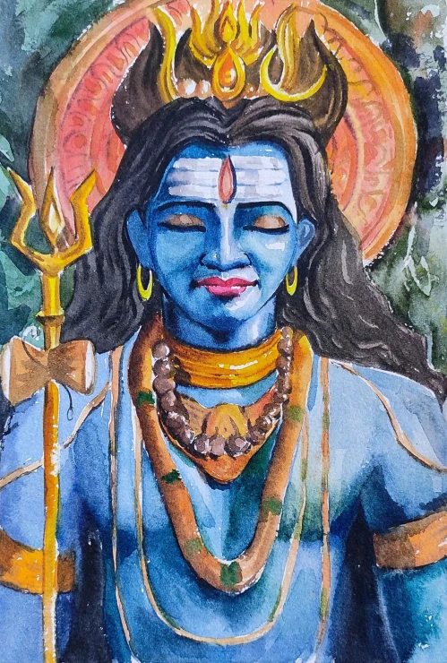 Shiva (ART-7901-126128) - Handpainted Art Painting - 8in X 11in