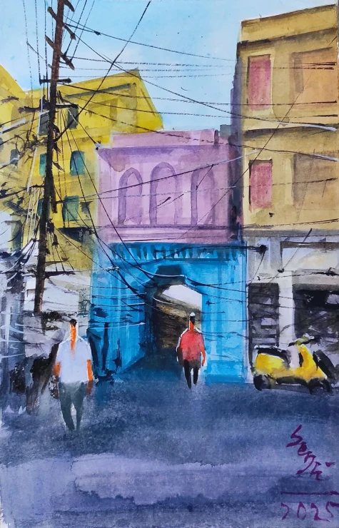 Cityscape (ART-7901-126071) - Handpainted Art Painting - 8in X 11in