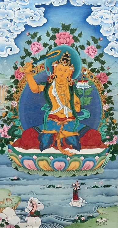 Manjushri (ART-8325-125974) - Handpainted Art Painting - 18in X 30in