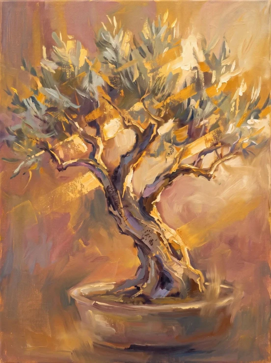 Golden Hour Olive Tree (PRT-15697-125942) - Canvas Art Print - 45in X 60in