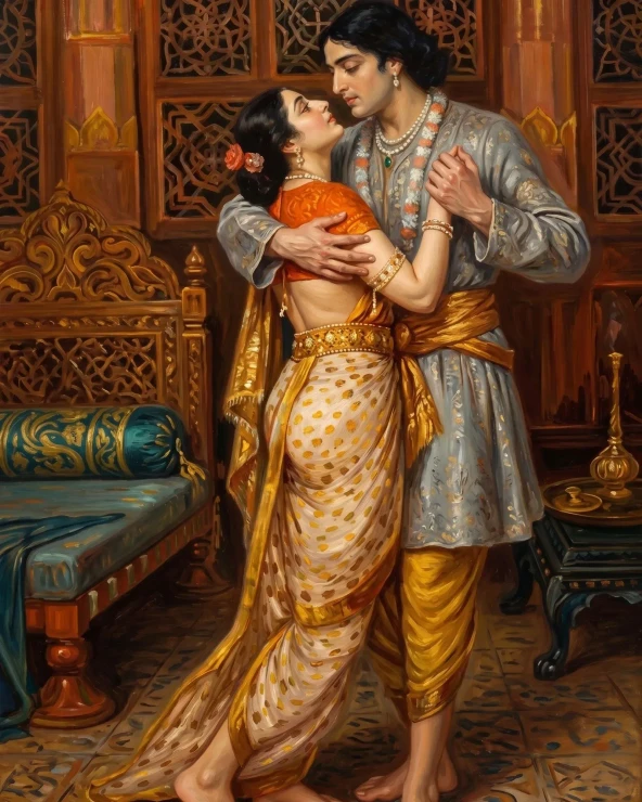 Royal Embrace In Palace Chambers (PRT-15697-125219) - Canvas Art Print - 48in X 60in
