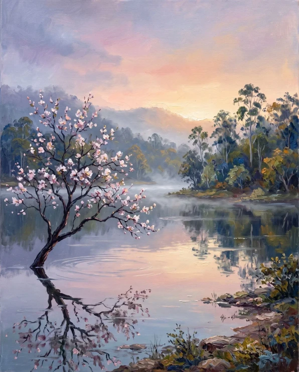 Where Waters Mirror Light (PRT-15697-125463) - Canvas Art Print - 48in X 60in