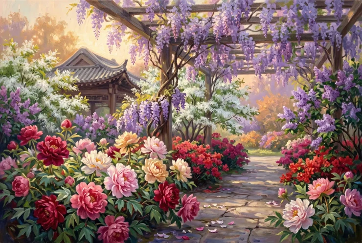 Luoyang Peonies In Spring (PRT-15697-125878) - Canvas Art Print - 60in X 40in