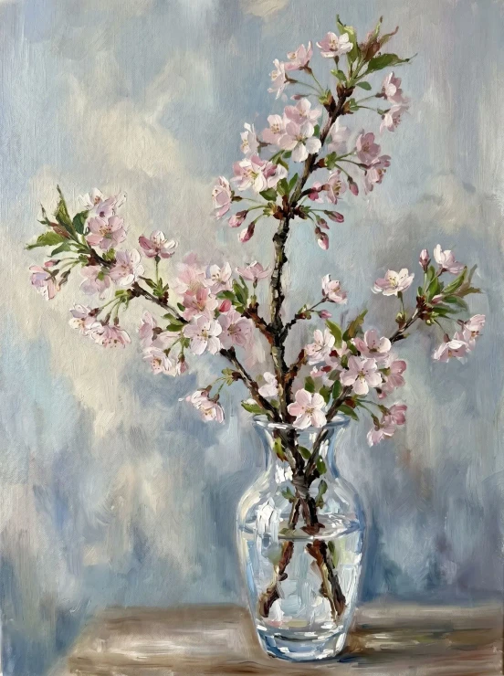 Cherry Blossoms In Glass (PRT-15697-125604) - Canvas Art Print - 45in X 60in