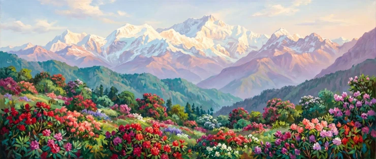 Spring Radiance Over Sikkim (PRT-15697-125481) - Canvas Art Print - 60in X 25in