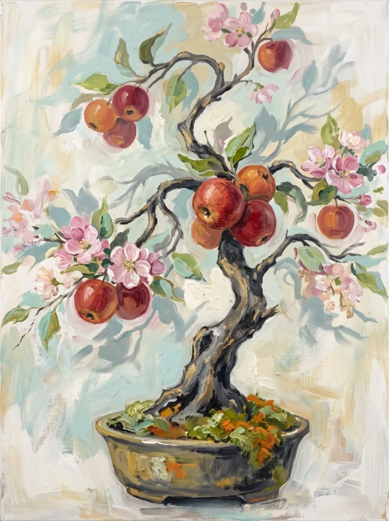 Celadon Glaze Pear Bonsai (PRT-15697-125951) - Canvas Art Print - 45in X 60in