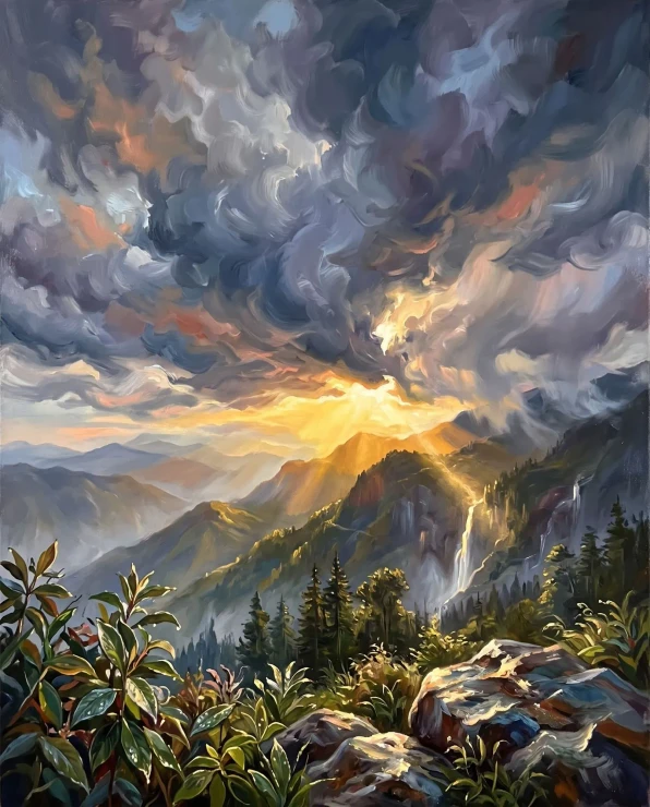 Monsoon Light Over Peaks (PRT-15697-125436) - Canvas Art Print - 48in X 60in