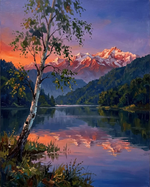 Crimson Hour Lake Serenity (PRT-15697-125438) - Canvas Art Print - 48in X 60in