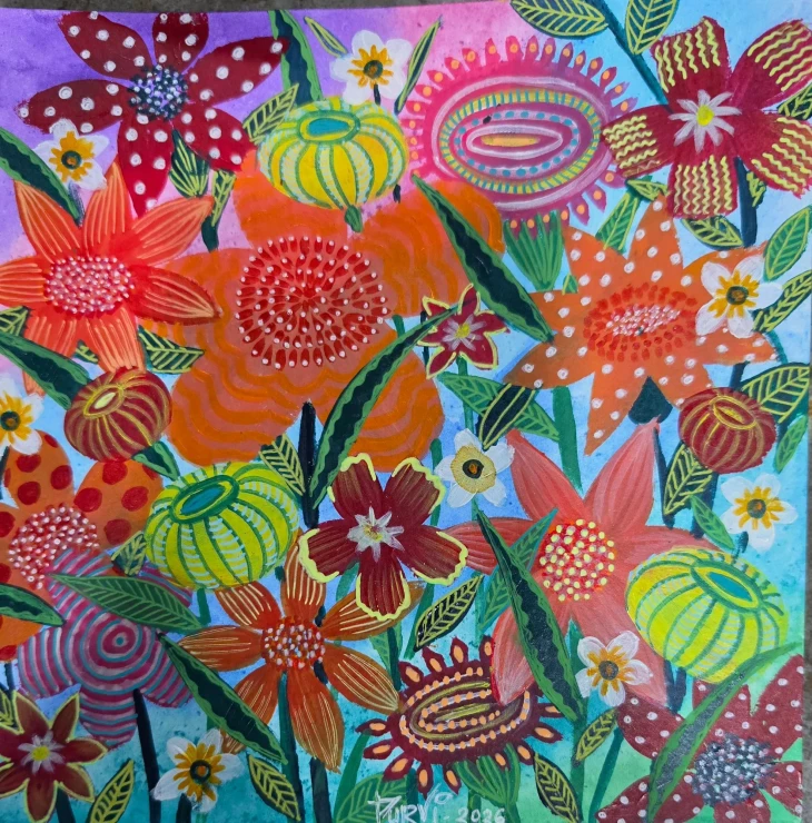 Whimsy Flowers 1 (PRT-18664-125344) - Canvas Art Print - 12in X 12in