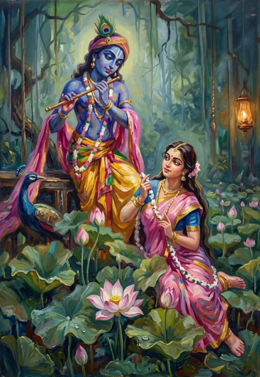 Divine Serenade In Vrindavan (PRT-15697-125534) - Canvas Art Print - 41in X 60in