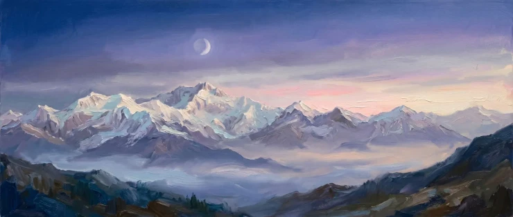 Twilight Over Misty Valleys (PRT-15697-124862) - Canvas Art Print - 60in X 25in
