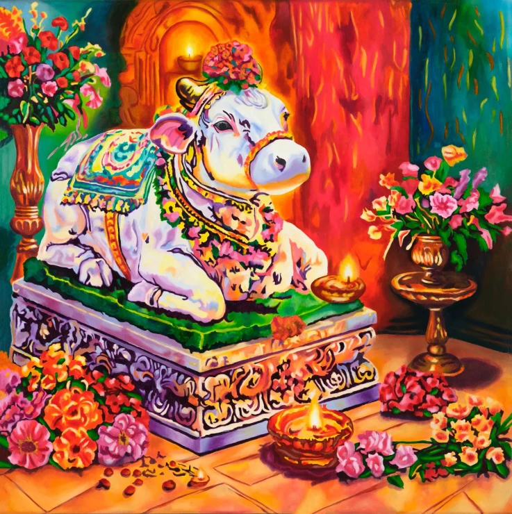 Nandi - Eternal Devotion - Sacred Indian Temple Art - Prints (PRT-19101-126566) - Canvas Art Print - 24in X 24in