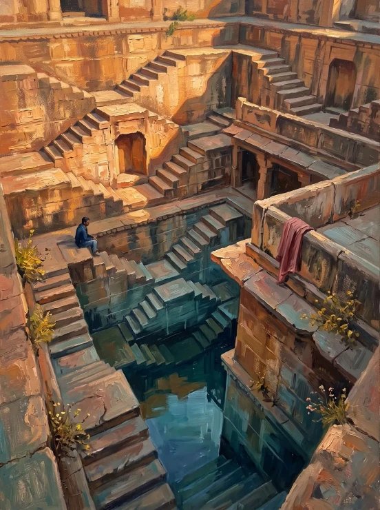 Stepwell Warm Stone (PRT-15697-126495) - Canvas Art Print - 45in X 60in