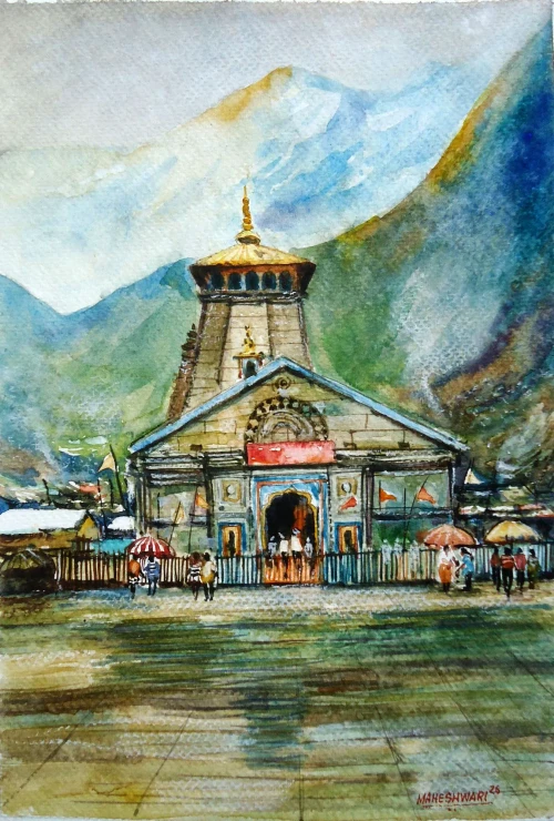 Kedarnath (ART-8291-126881) - Handpainted Art Painting - 8in X 11in