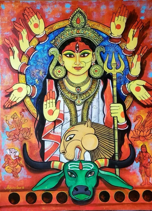 Durga - The Shakti 2 (ART-82-126655) - Handpainted Art Painting - 36in X 48in