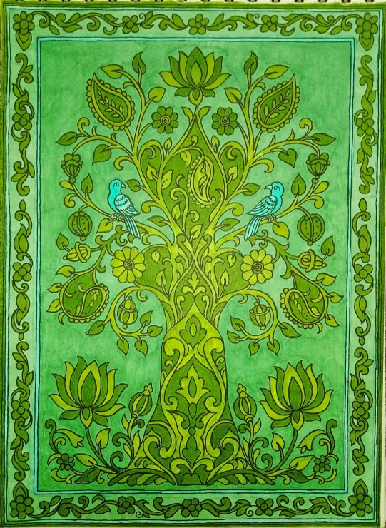 Tree Of Life - Kalamkari Inspired Art (ART-19066-126353) - Handpainted Art Painting - 8in X 11in