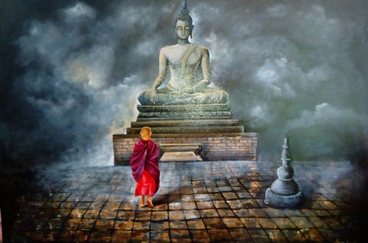 religious, buddha painting, monk of buddha, muli colour painting,Monk of Buddha,ART_82_7472,Artist : Arjun Das,Acrylic
