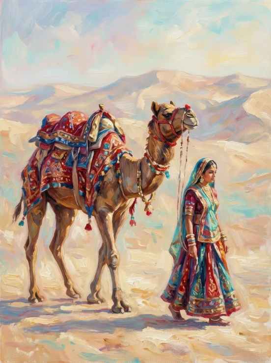 Solitary Journey Across Golden Dunes (PRT-15697-126756) - Canvas Art Print - 45in X 60in