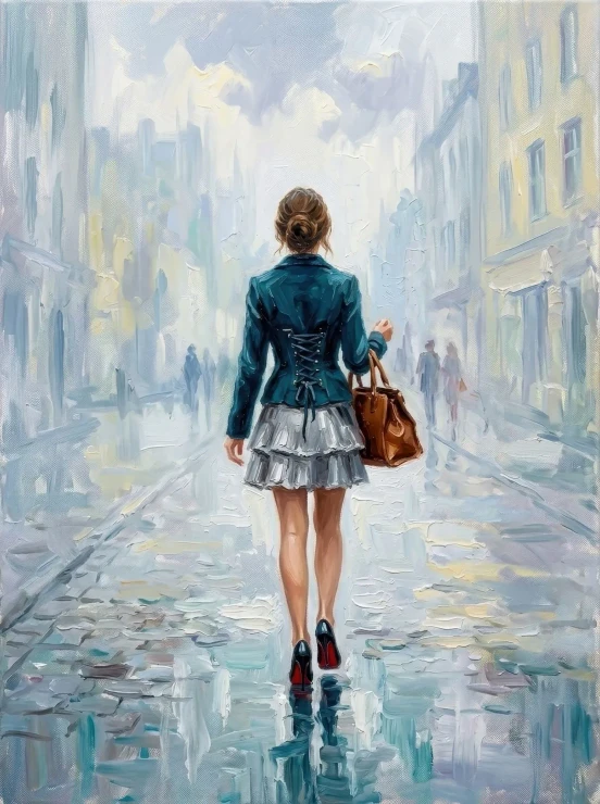 Footsteps Through Urban Mist (PRT-15697-126739) - Canvas Art Print - 45in X 60in