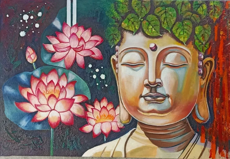 Buddha (ART-19039-126956) - Handpainted Art Painting - 24in X 16in