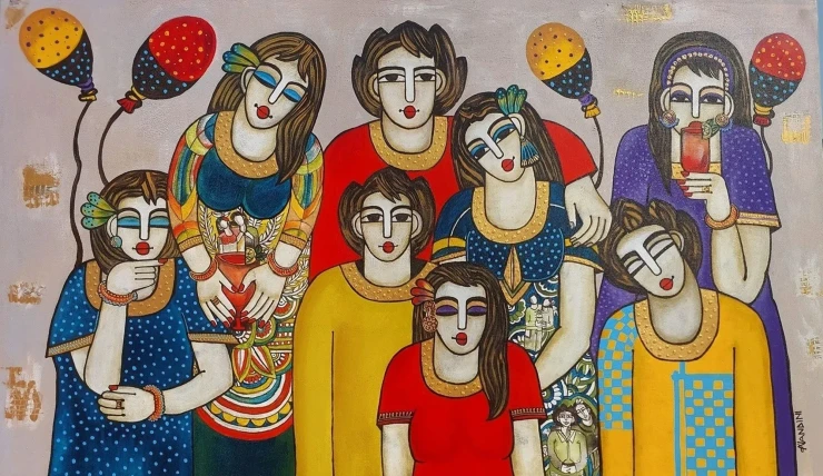 Party Time (ART-5103-127500) - Handpainted Art Painting - 60in X 36in