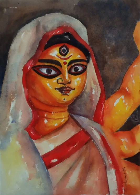 Divine Mother – The Eternal Power Of Durga (ART-17209-127491) - Handpainted Art Painting - 11in X 15in