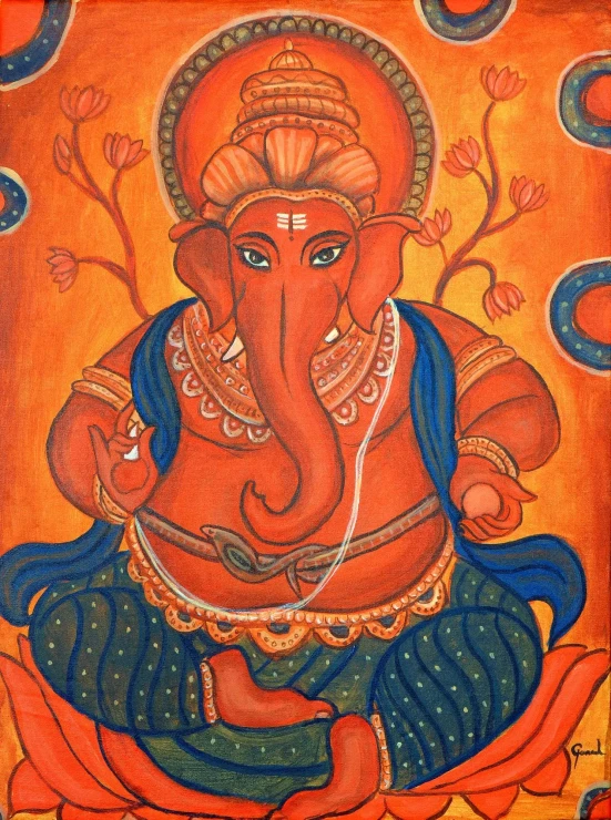 LORD GANESHA - MURAL (ART-6373-127305) - Handpainted Art Painting - 24in X 31in