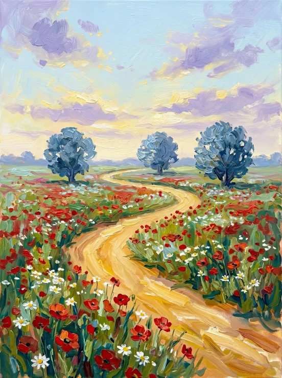 Golden Path Through Poppies (PRT-15697-127028) - Canvas Art Print - 45in X 60in