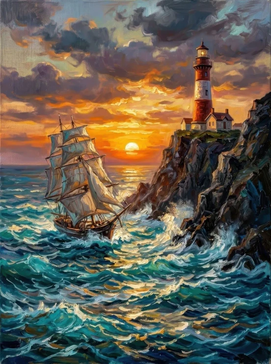 Beacon Against Tides (PRT-15697-126788) - Canvas Art Print - 45in X 60in