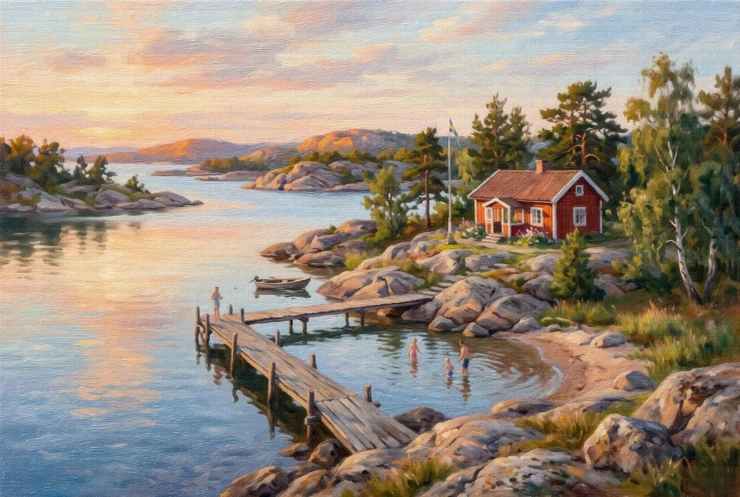 Golden Hour Archipelago Haven (PRT-15697-127264) - Canvas Art Print - 60in X 40in